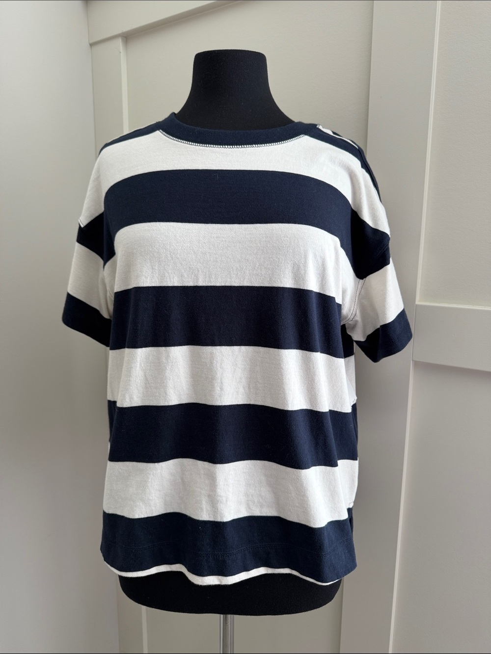 Old Navy Navy and White Striped Short Sleeve Tee